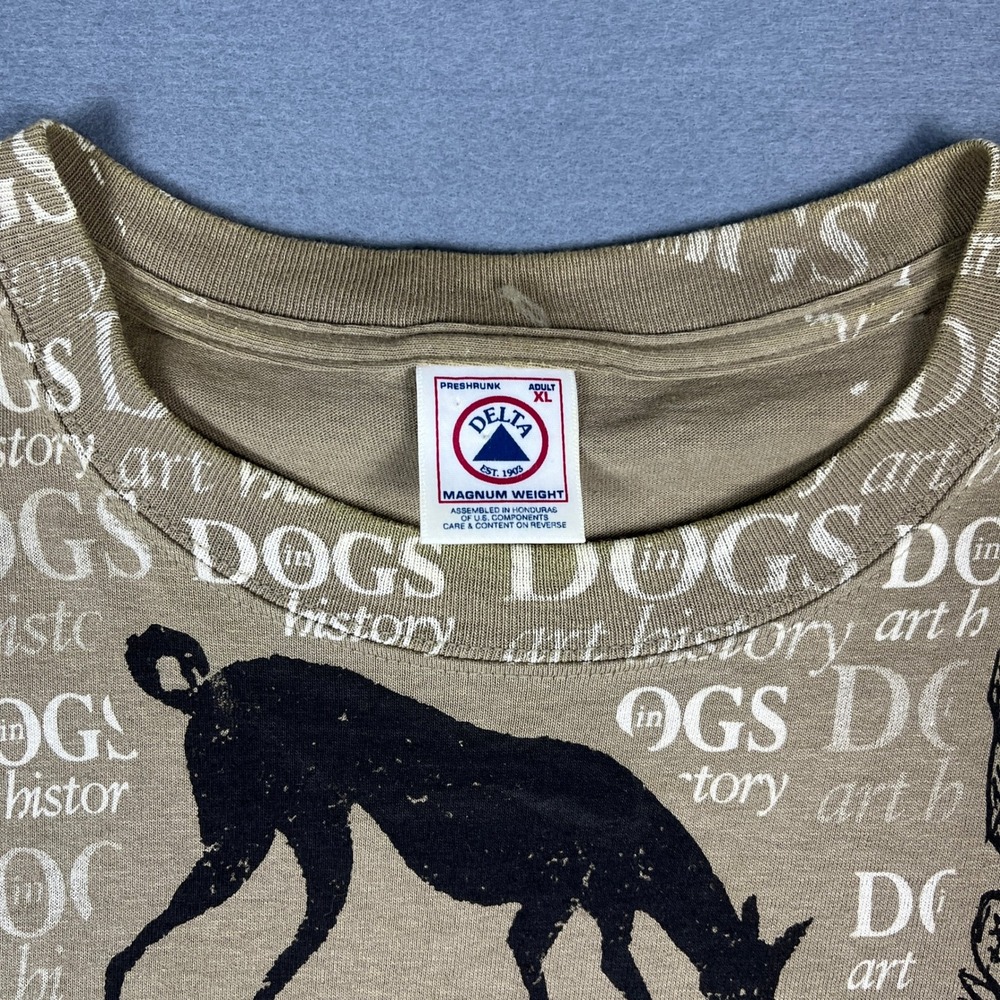 Vintage Delta Dogs in Art History All Over Print T-Shirt Tan XL Magnum Weight - Picture 3 of 6